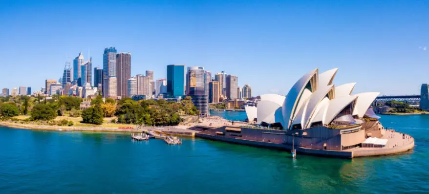 Sydney Opera House and skyline viewed from above on a sunny day, from where Gradiant commences operations in Australia.
