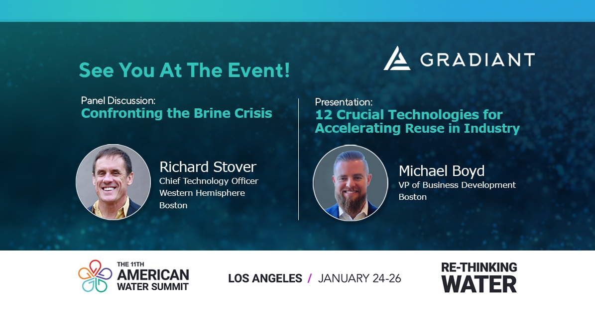 Gradiant at the American Water Summit on brine crisis and industrial water reuse.